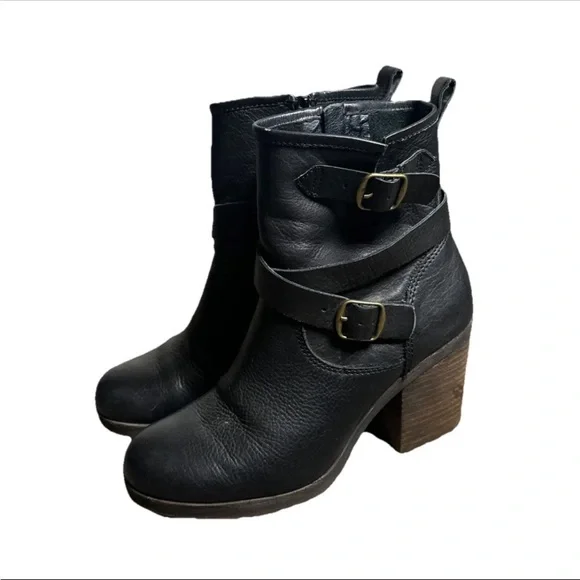 Lucky Brand Womens Western Orenzo Motorcycle Boots Black Leather Mid Calf Zip 7 - Picture 5 of 14